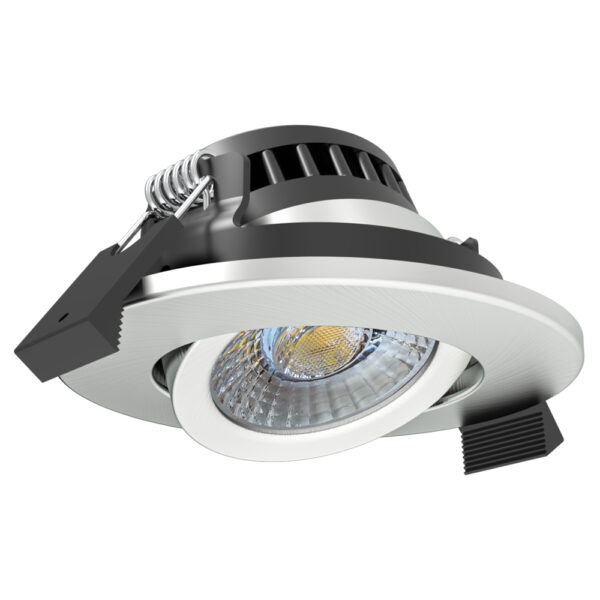 Brushed silver Led spot 3CCT+powerswitch 5W/7W 2700K-2850-3000K 500/700Lm CRI>90 PF>0,90 Ref:38g TRIAC dimmable Flash-Free + Fastconnect cablebox Ø88x30mm Cut out: Ø70mm IP65