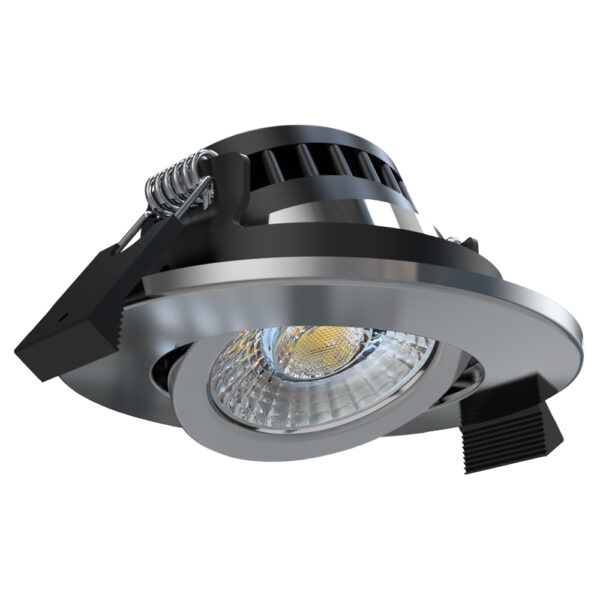 Chrome Led spot 3CCT+powerswitch 5W/7W 2700K-2850-3000K 500/700Lm CRI>90 PF>0,90 Ref:38g TRIAC dimmable Flash-Free + Fastconnect cablebox Ø88x30mm Cut out: Ø70mm IP65